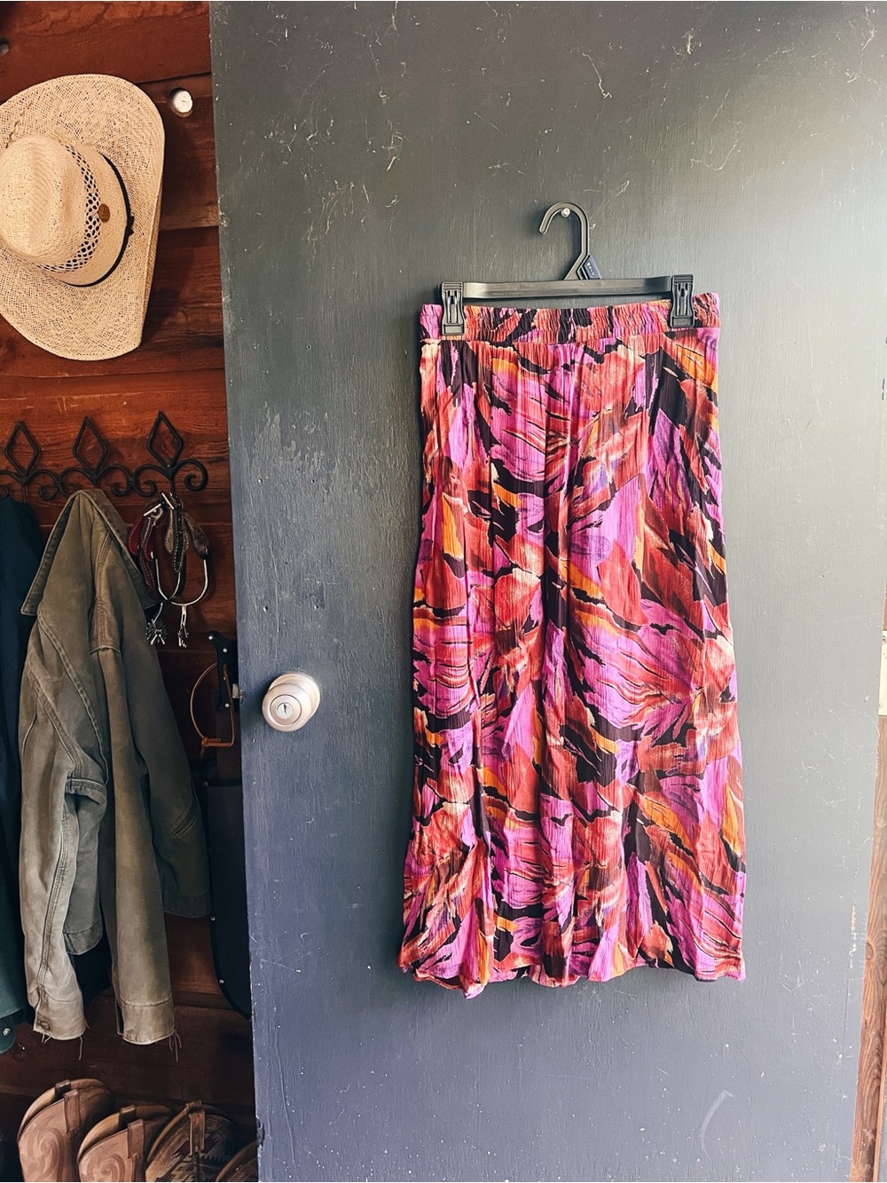 Vintage Printed Pink Multi-Color Midi Skirt